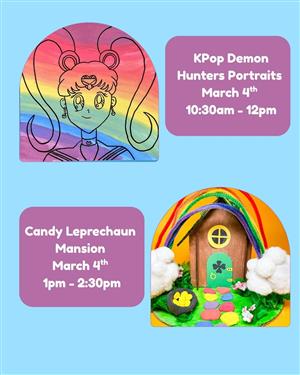 hand drawn anime portrait and candy leprechaun mansion