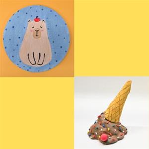 a drawing of a capybara and a clay melted ice cream cone