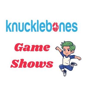 knucklebones game shows logo with drawing of boy jumping