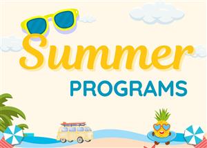 Graphic with words summer program sunglasses and beach